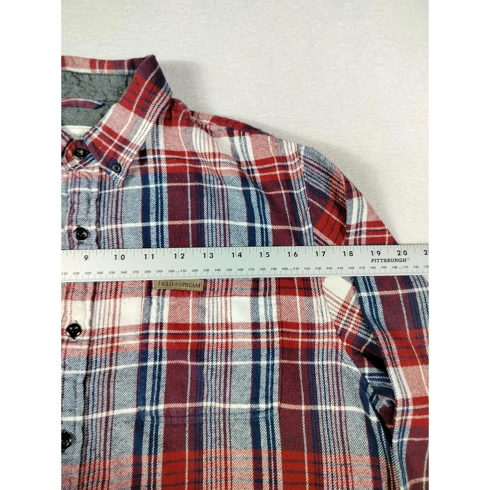 Field & Stream Shirt Mens Large Red Plaid Flannel Lumberjack Cabincore Earthy